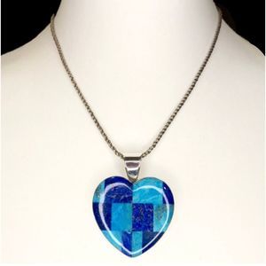 JAY KING DTR Lapis Lazuli Turquoise Mosaic Inlay Heart Pendant Necklace 925
